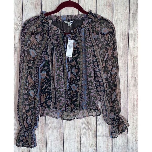 American Eagle Top Womens Size XXS chiffon Boho sheer long sleeves Blouse NWT - Picture 3 of 12